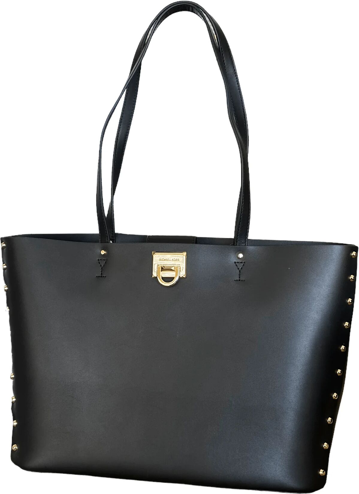 Michael Kors Manhattan Large Leather Tote Studded Bag Black Leather