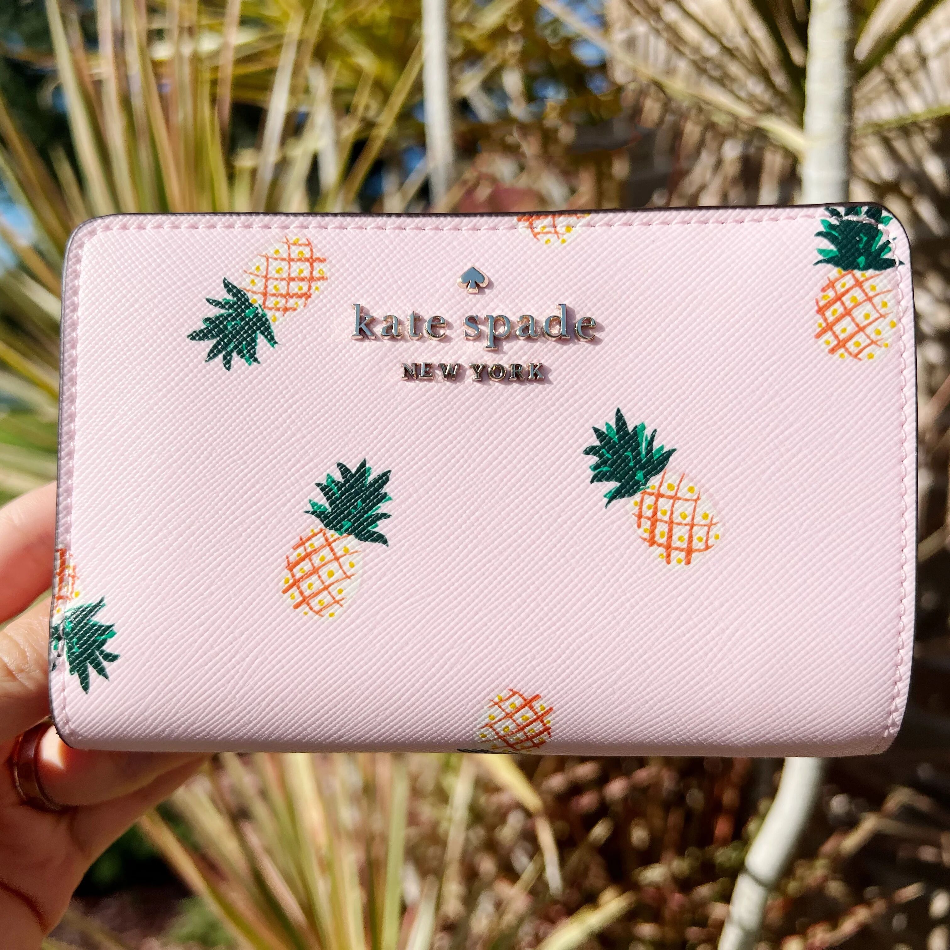 Kate Spade Colada Medium Compact Bifold Wallet Pineapple Pink Multi K7218