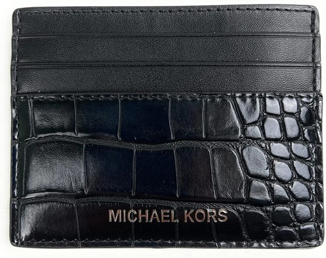 Michael Kors Men's Cooper Tall Card Case Wallet Leather Croc Black