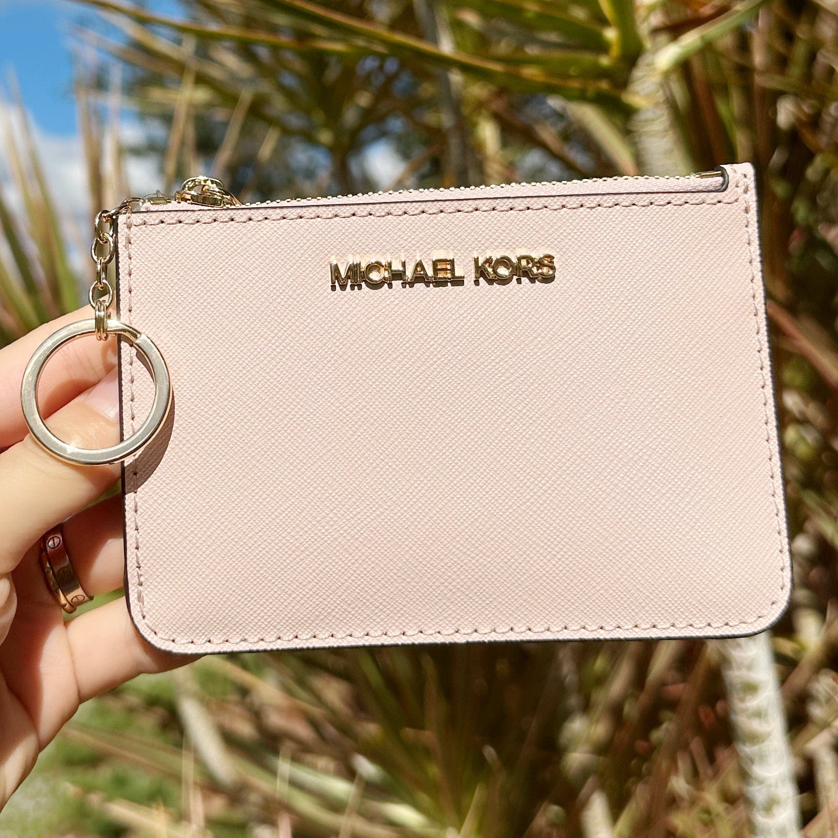 Michael Kors Jet Set Small Zip Coin Wallet Key Ring Card Holder Blush Pink