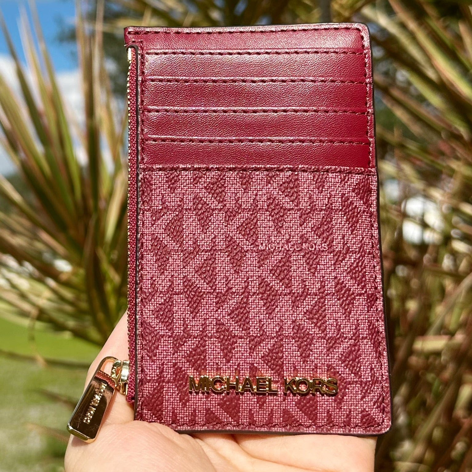 Michael Kors Jet Set Travel Medium Top Zip Card Wallet Coin Pouch Mulberry MK