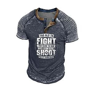 LightInTheBox Men's Henley Shirt Graphic Tee Cool Shirt Graphic Prints Slim Pleated Letter Print Hobby Henley Hot Stamping Street Vacation Short Sleeves Button Print Clothing Apparel Fashion Designer Basic