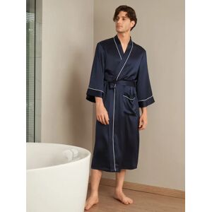 LILYSILK Silk Robe Men Navy Blue US Skin-Friendly And Breathable 3/4 Length Kimono Sleeves High Quality Silk Fibers XXL