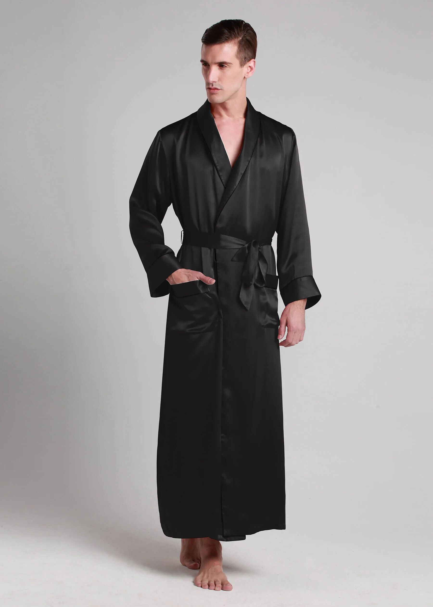 LILYSILK Silk Robes Men's Classic Black L Personalized An Essential Item To Enhance Your Sleep