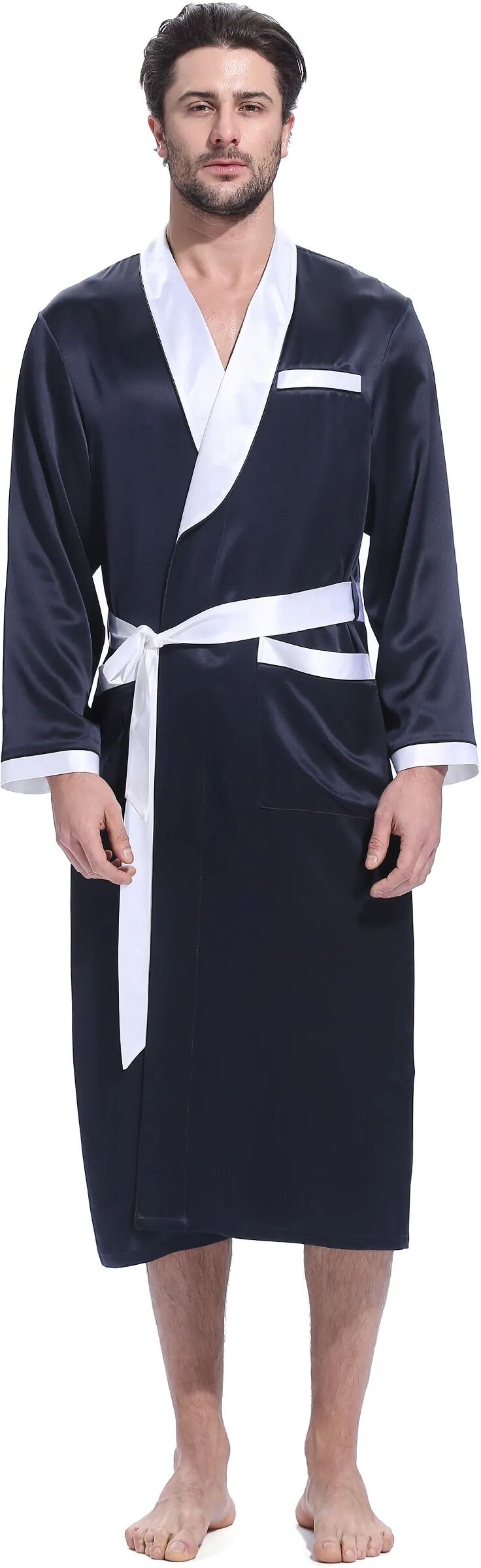 LILYSILK Silk Robes Mens M Navy Blue An Essential Item To Enhance Your Sleep