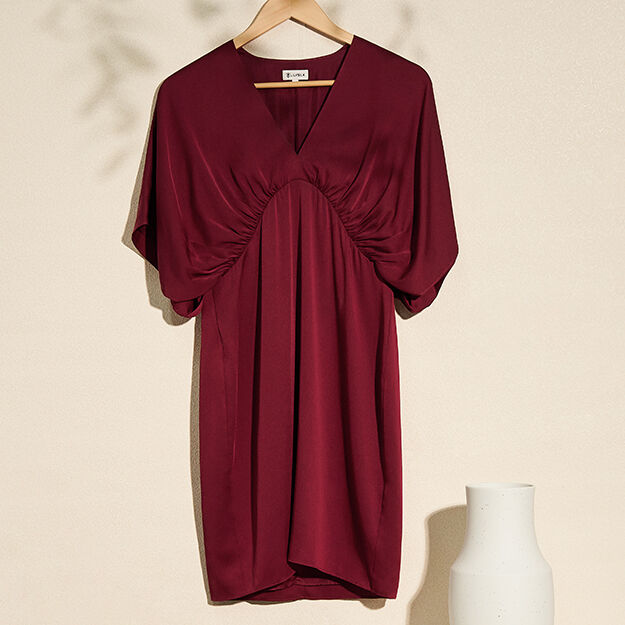 LILYSILK Silk Dresses Short For Women Oxblood US Quality Stretchy Silk Deep V Neckline Skin-Friendly And Breathable 8