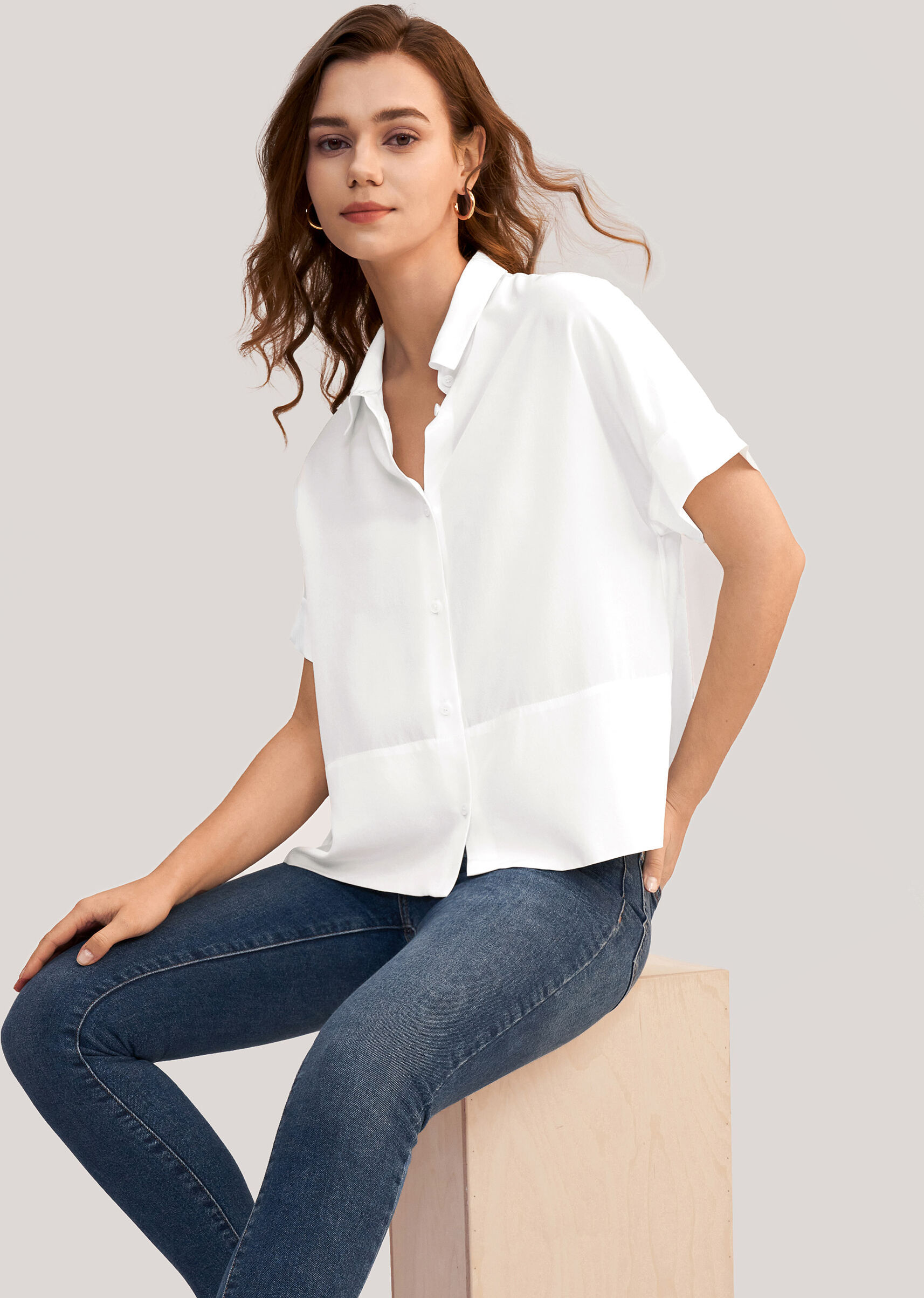 LILYSILK Classic Womens Silk Shirts And Tops Xs Natural White Short Sleeves Breathable Find The Perfect Gift Online