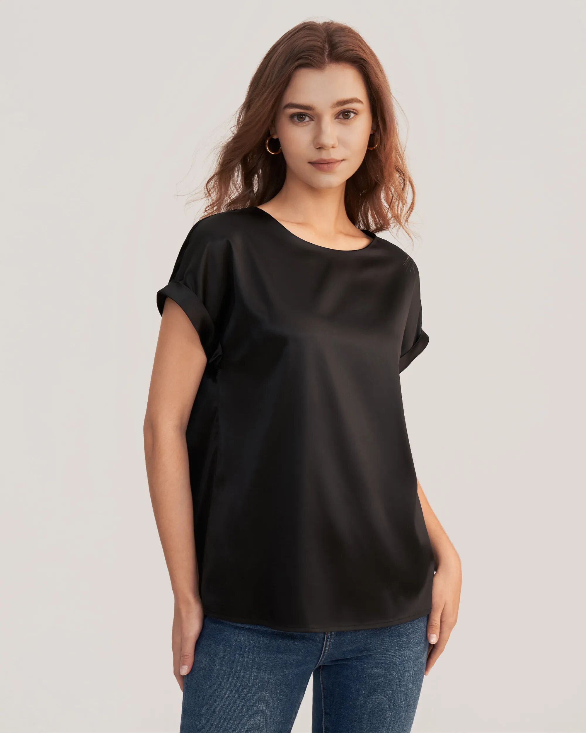 LILYSILK Silk Tee Shirts For Women Black US 90% 19Mm Mulberry Silk Smooth Regular Fit Short Sleeves Silk Top XL