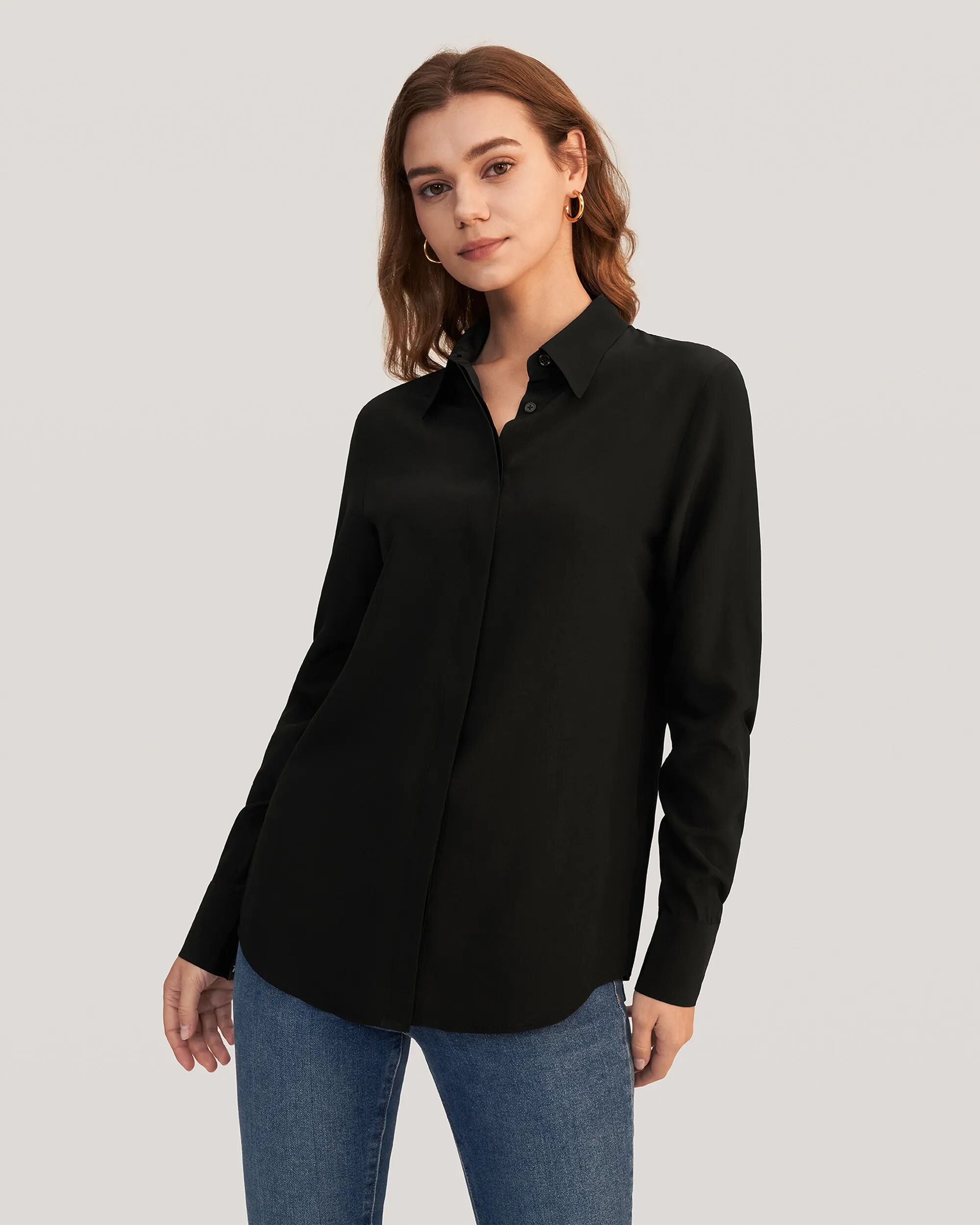 LILYSILK Business Black Shirt   Silk Plain Long Sleeves Style   Blouse For Women 100% Grade 6A Crepe De Chine Skin-Friendly Breathable M