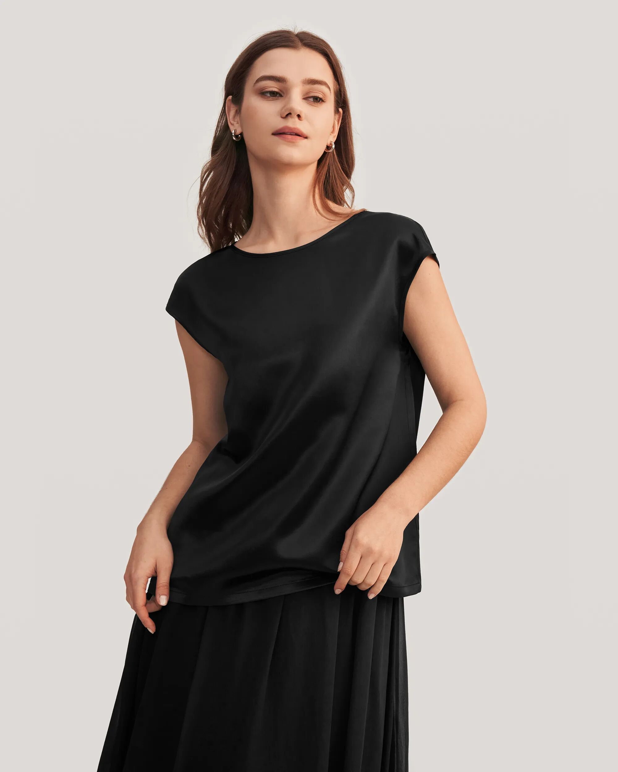 LILYSILK Casual Black Top   Silk Plain Round Neck Style Business   Women Tee Shirts 100% Grade 6A Mulberry Smooth Basic Light Soft XS