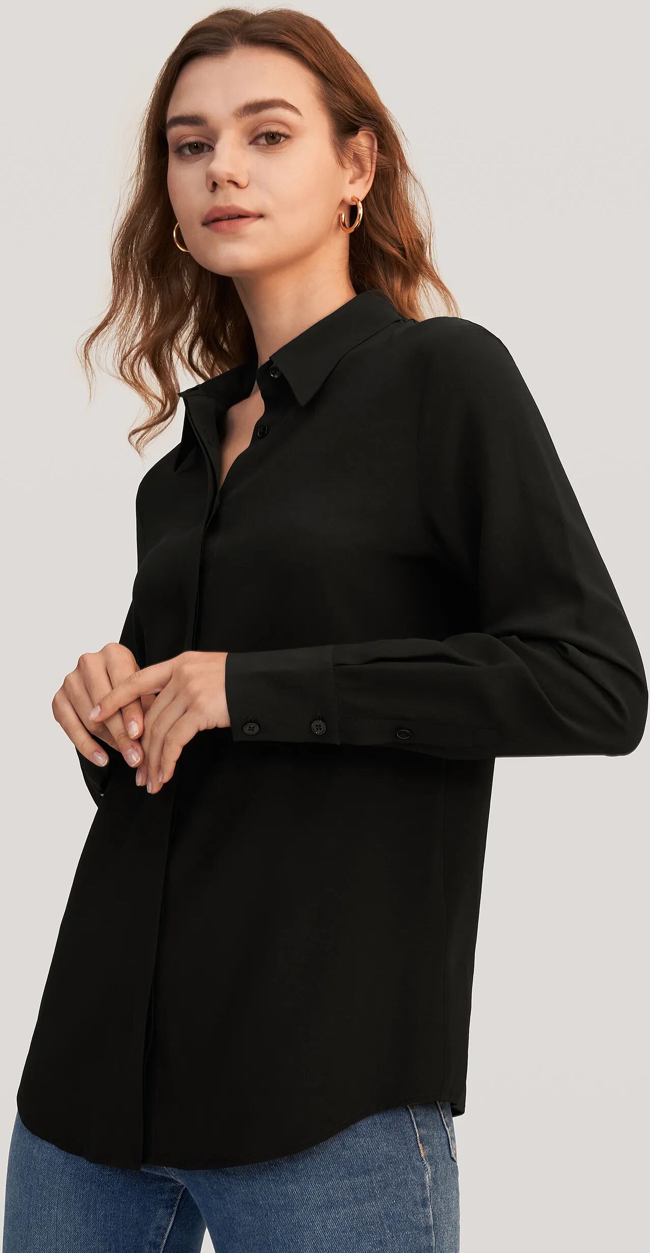 LILYSILK Business Black Button-Down Shirt   Plain   Silk Blouse Women Wrinkle Free Regular Fit For Formal Occasions Light And Soft S