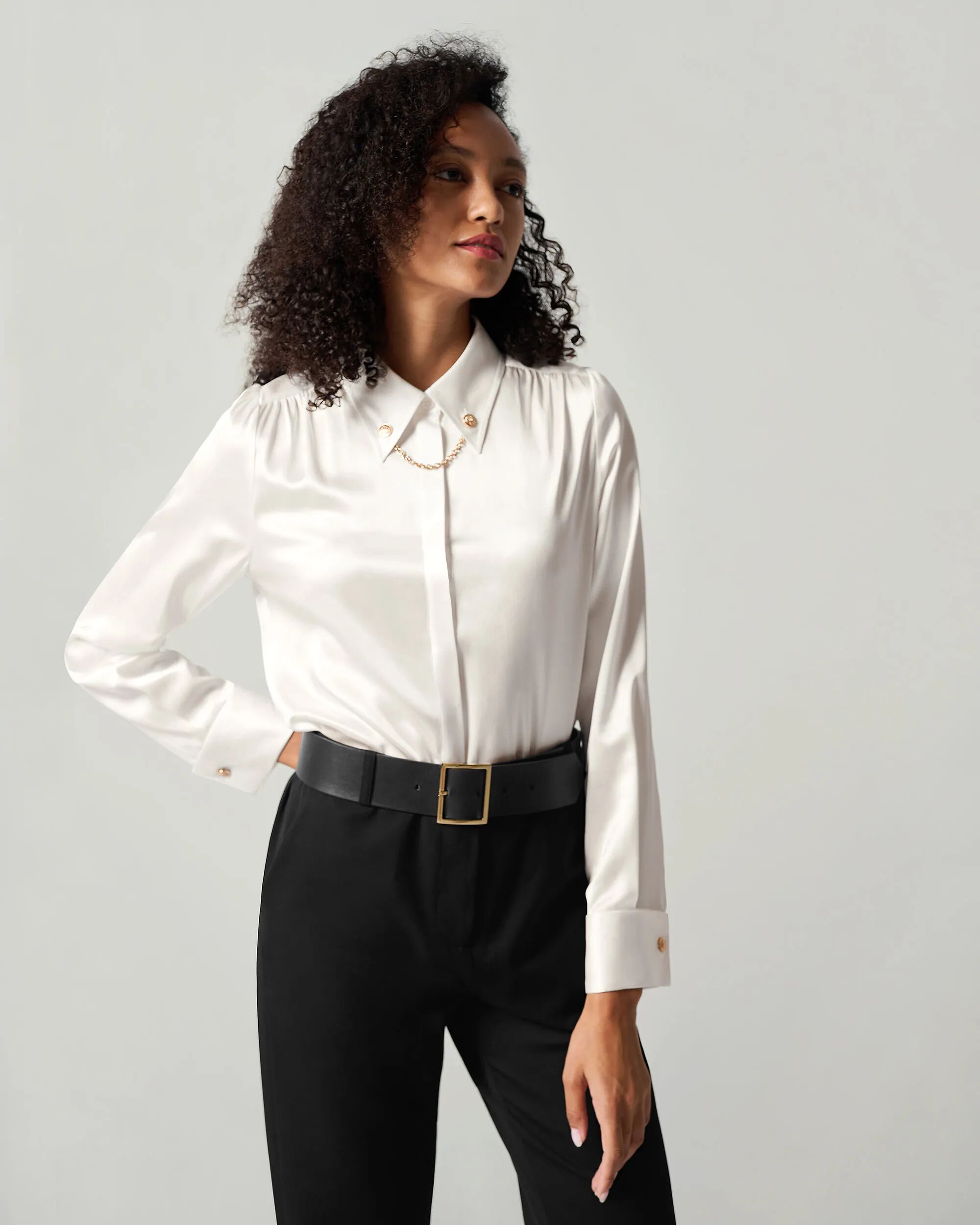 LILYSILK Business White Blouse With Gold Chain   Silk   Natural Silk Detachable Metal Top-Quality Materials