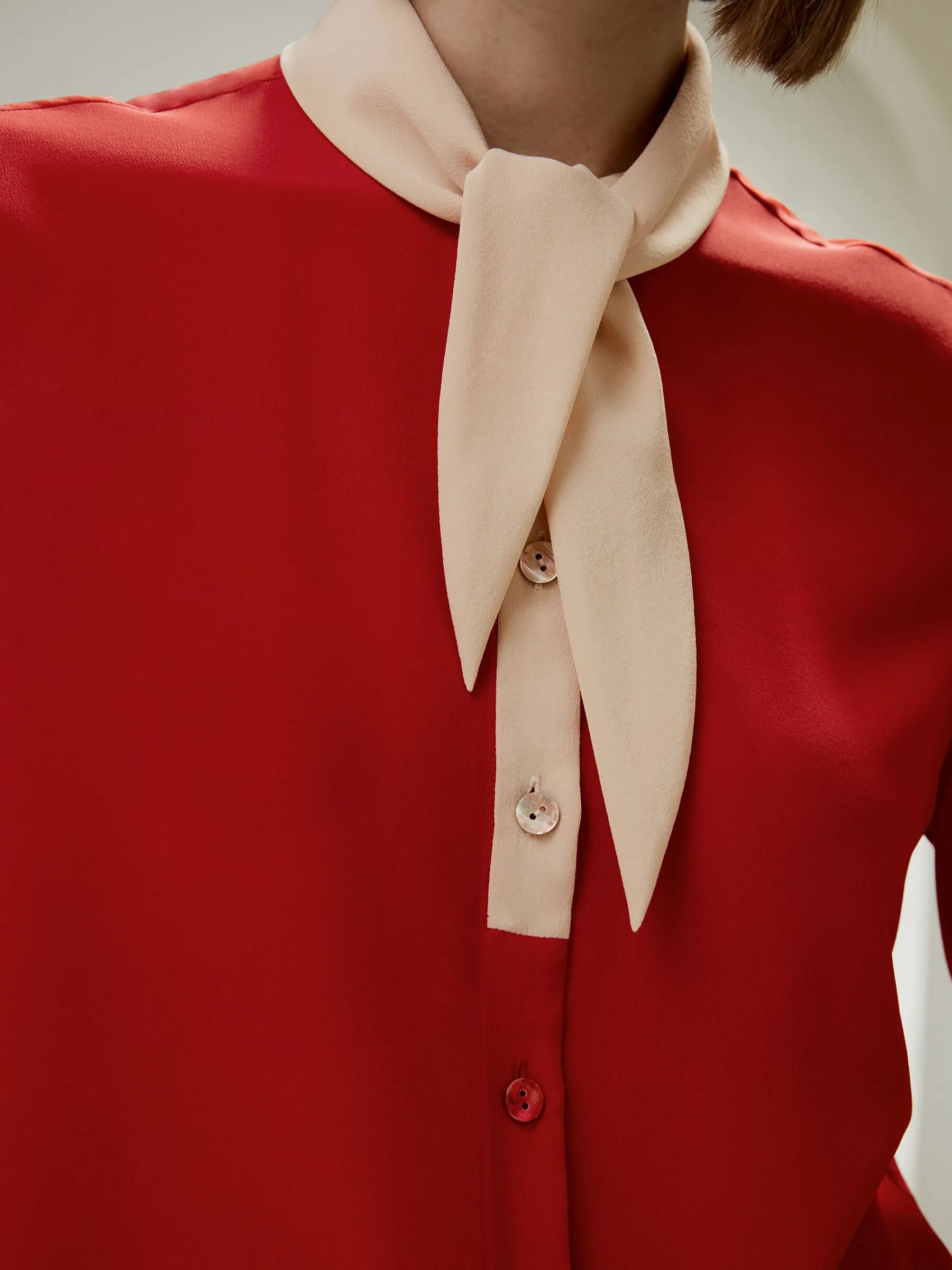 LILYSILK Business Red Blouse With A Beige Collar And Buttons   Silk   Ladies Blouses Pure Fashion-Forward Oversized Top 4