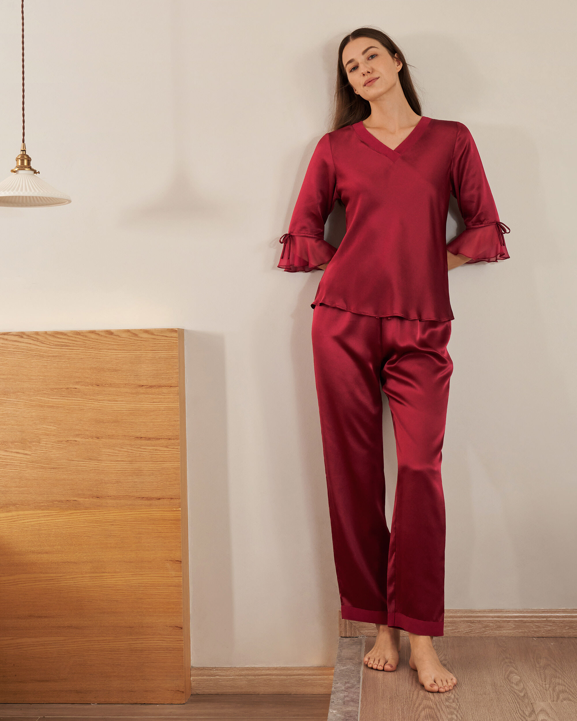 LILYSILK 100 Silk Pajamas Sets For Women Claret M Smooth Skin Care