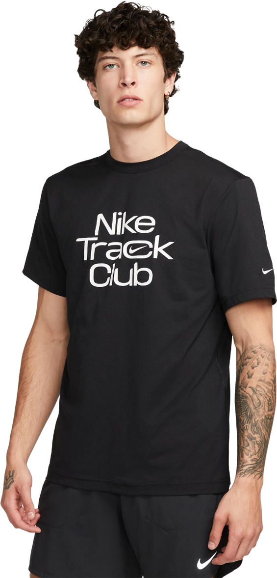 Nike Men's Dri-FIT Hyverse Track Club Short Sleeve T-Shirt in Black/Summit White   Size: Medium   Fit2Run