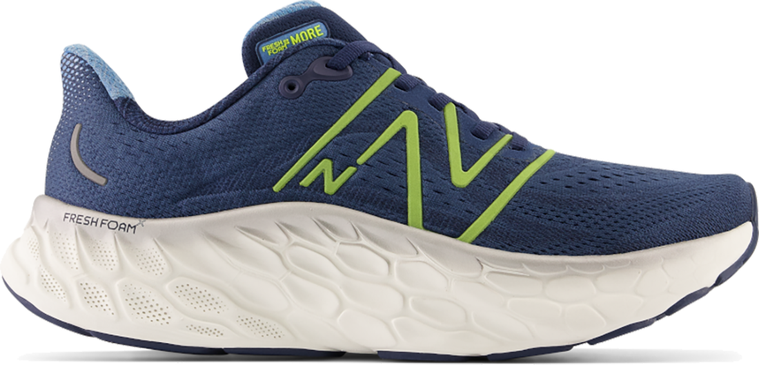 New Balance Men's Fresh Foam X More V4 Shoes in Navy/Cosmic Pineapple/Heritage Blue   Size: 12 Width: 2E   Fit2Run