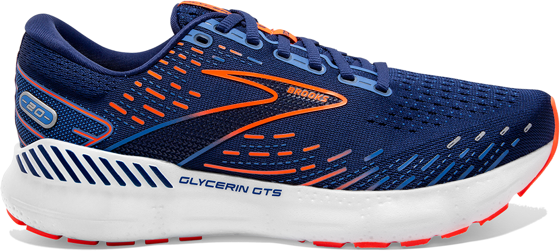 Brooks Men's Glycerin GTS 20 Shoes in Blue Depths/Palace Blue/Orange   Size: 9.5 Width: D   Fit2Run