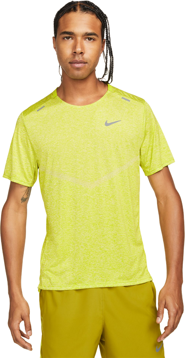 Nike Men's Dri-FIT Rise 365 Short Sleeve T-Shirt in Bright Cactus/Heather/Reflective Silver   Size: XL   Fit2Run