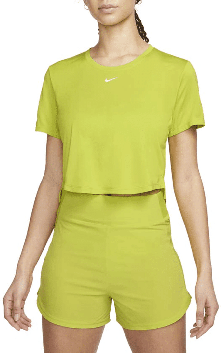 Nike Women's Crop Top Short Sleeve in Bright Cactus/White   Size: Large   Fit2Run