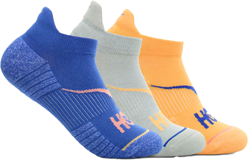 Hoka Unisex No-Show Run Sock 3-Pack in Sherbet/Limestone/Dazzing Blue   Size: Small   Fit2Run