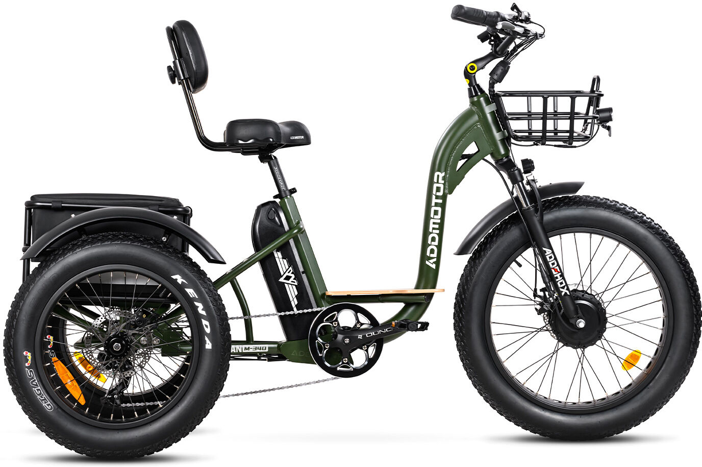 Addmotor Trike - Electric Tricycle for Adults with 3 wheel, 48V*20AH Battery for up to 85+ Miles, Army Green 2023 New Release