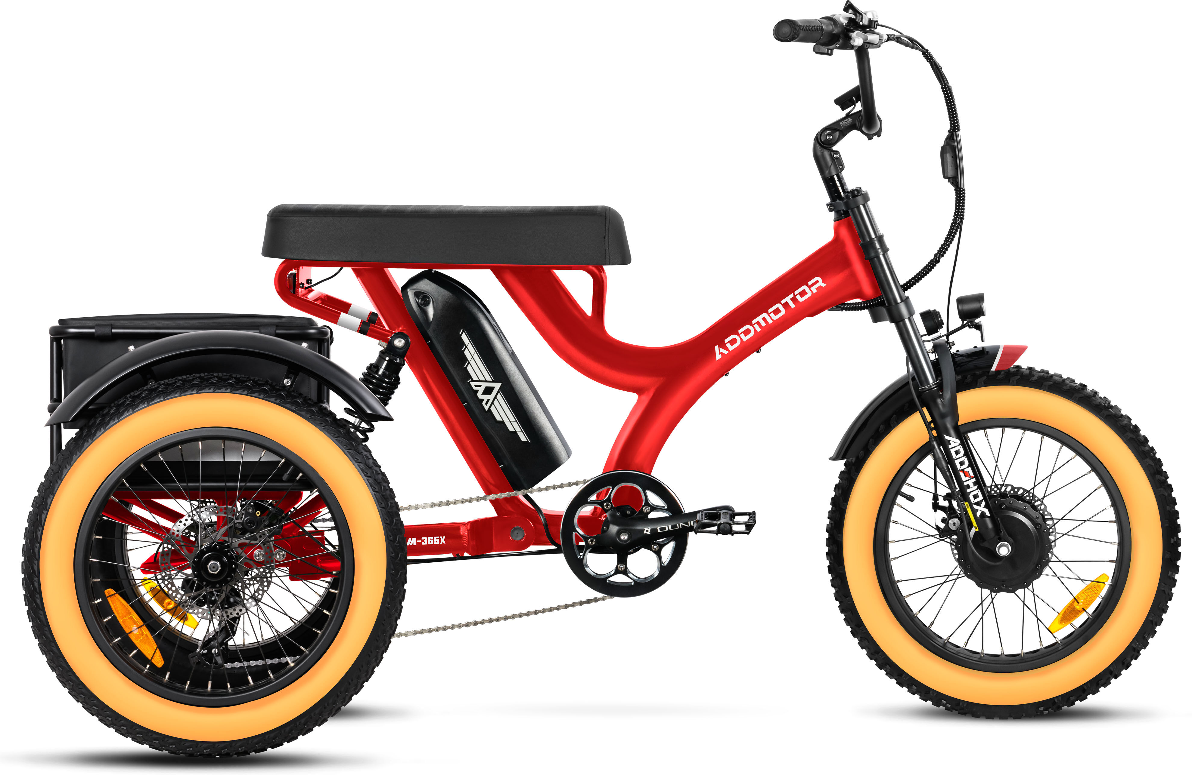 Addmotor Herotri M-365X Electric Tricycle for Adult with Banana Seat- Fat Tire 3 Wheel Electric Ebike for 2 Person - Red