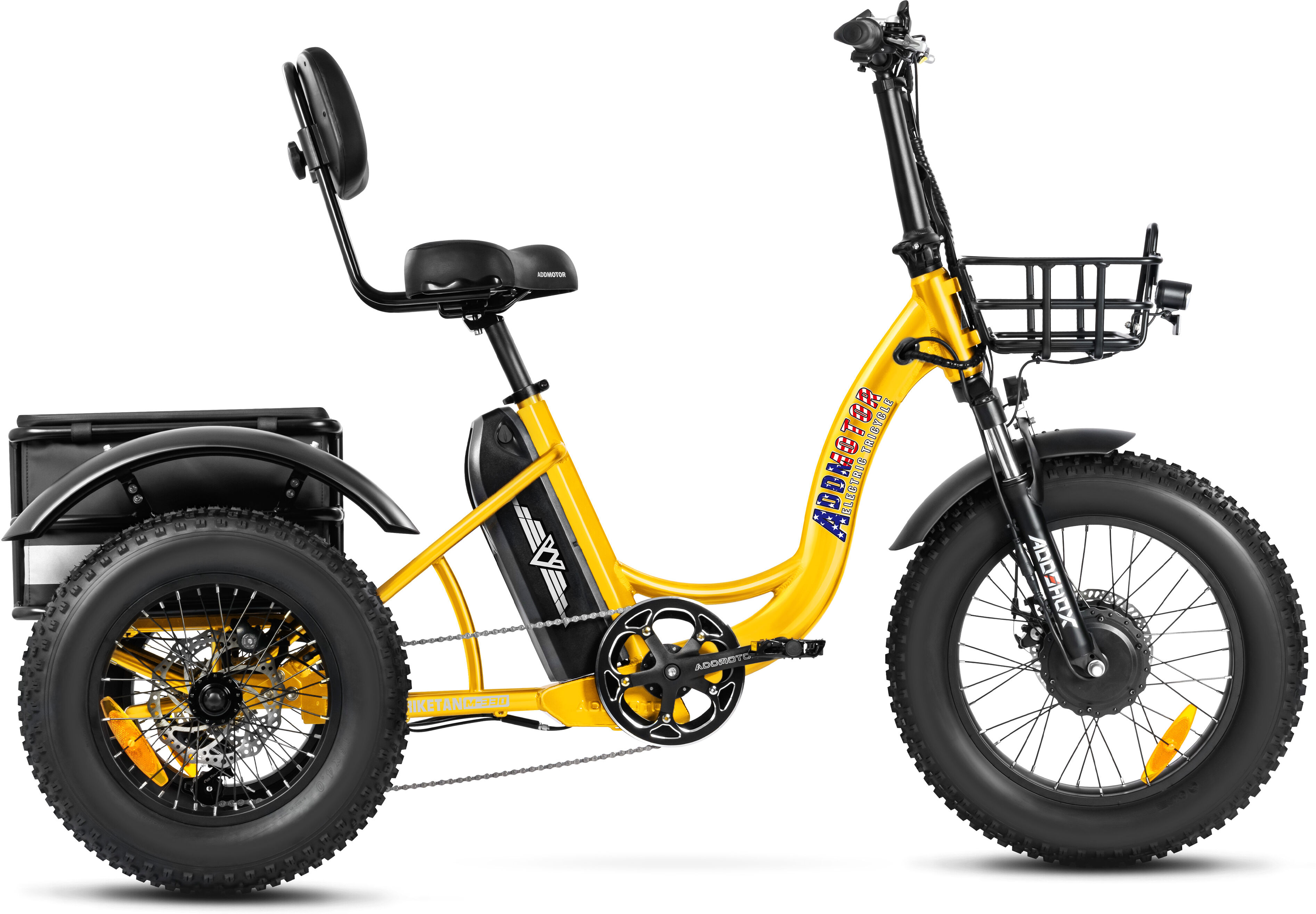 Addmotor M-330 Mini Electric Trike with 750W Motor - Triketan Fat Tire 3 Wheel Electric Bike for All Terrains - Yellow