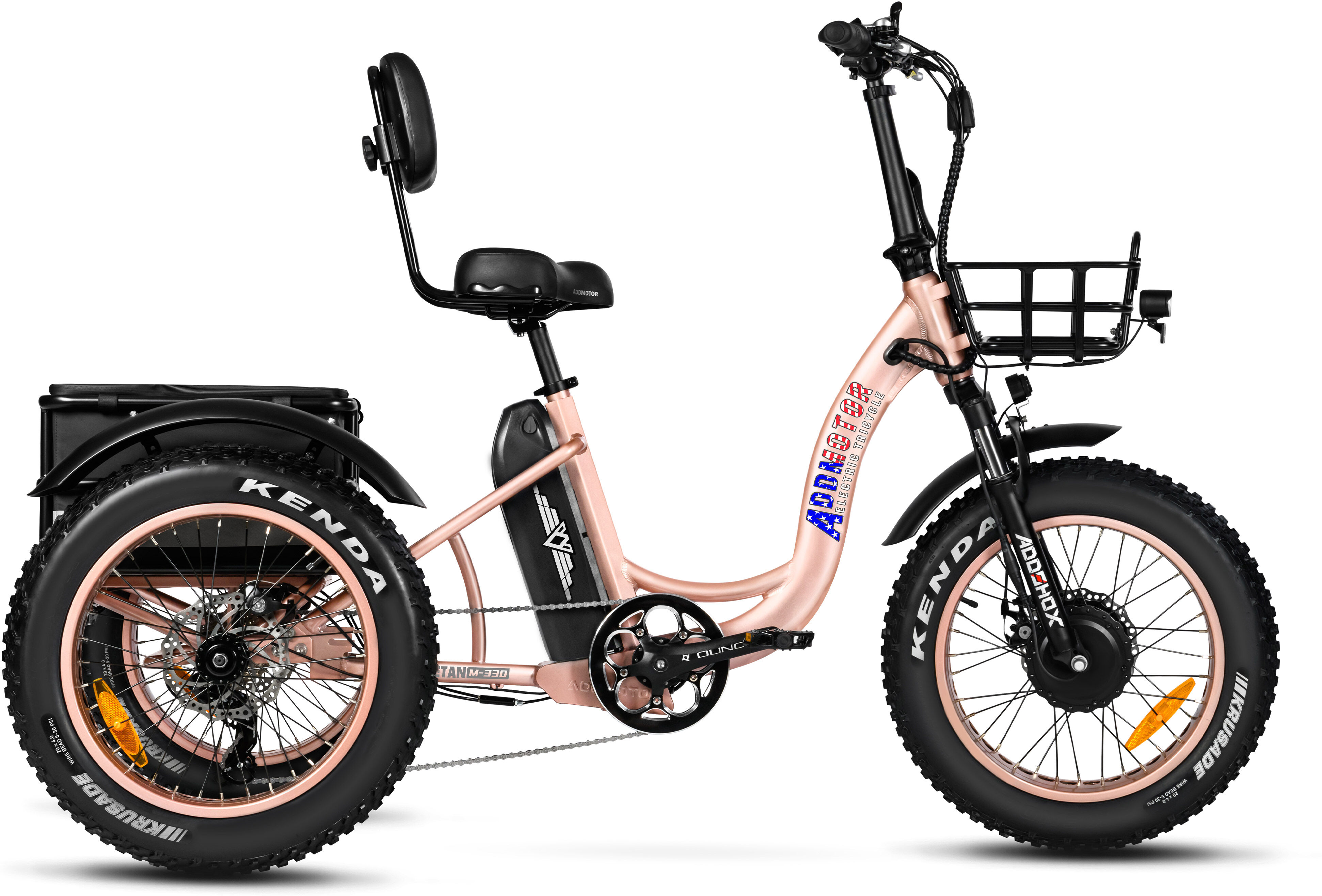 Addmotor Triketan M-330 Electric Tricycle for Adults 2023 20" Step-Thru Electric Tricycle for Adults with Rear Basket Liner, Rose Gold