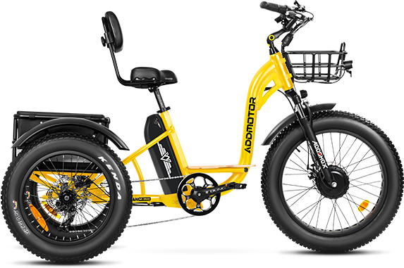 Addmotor Grandtan M-340 Electric Trike for Adults, Fat Tire 3 wheel ebike with 48V*20AH Battery for 85+ Miles, Electric Tricycle - Yellow