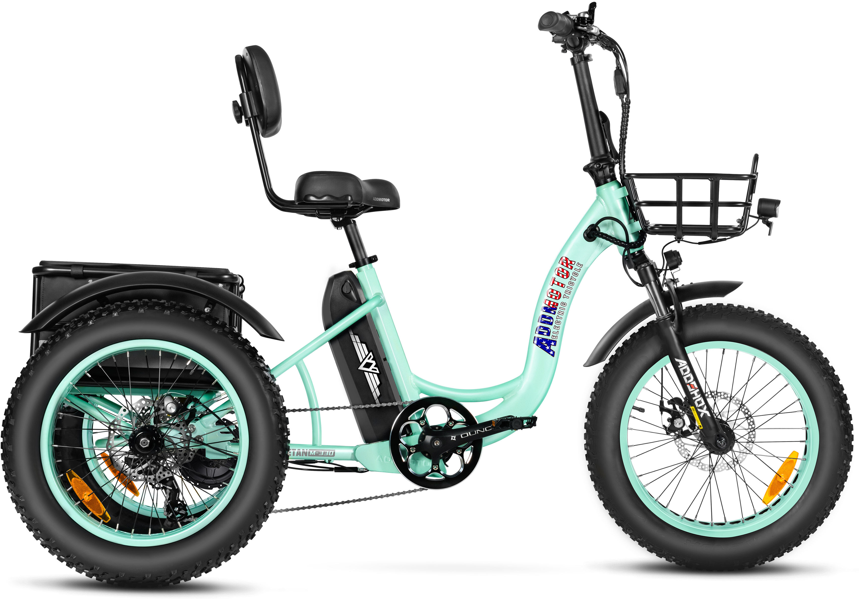 Addmotor Trike M-330 II Fat Tire Electric Trike for Adults 2024 Step-Thru Electric Tricycle with 750W Rear Motor, 48V*20AH Battery, Cyan Green