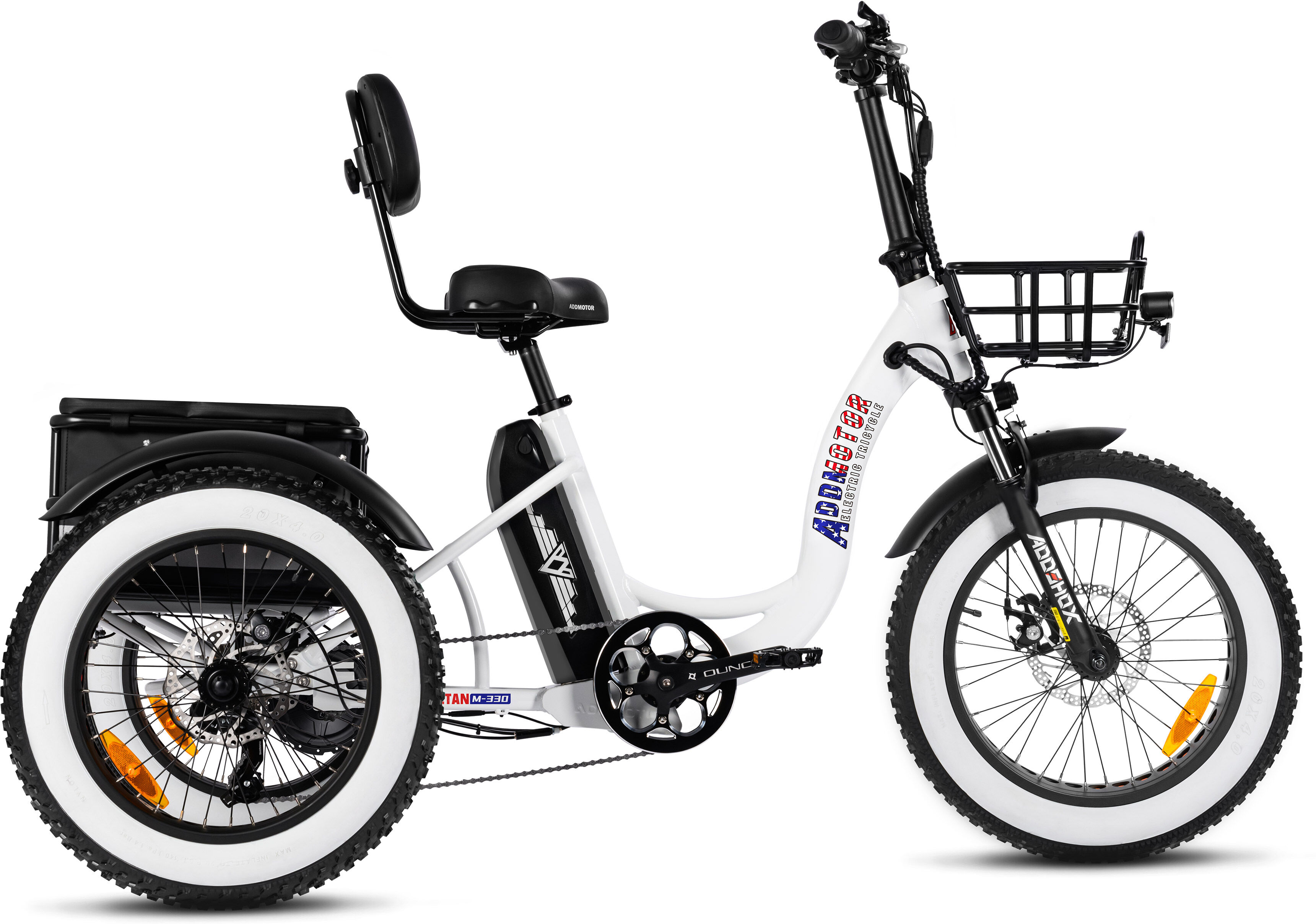 Addmotor Trike M-330 II Fat Tire Electric Trikes for Adults, 750W Rear-Mounted Motor, 350lbs Payload Capacity, Pearl White