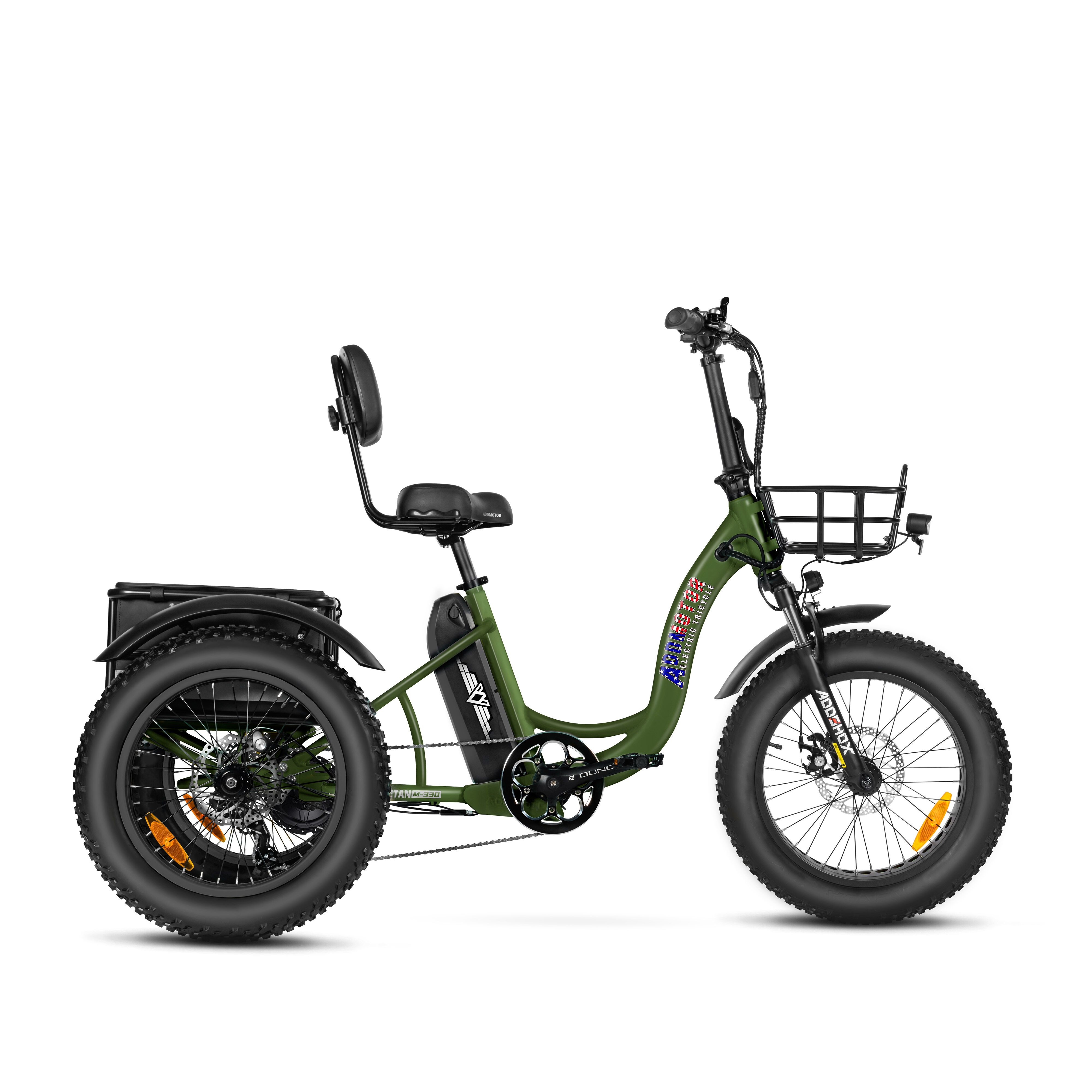 Addmotor Triketan M-330 II Electric Trike for Adults 2024 Fat Tire Electric Tricycle witht 48V*20Ah UL-certified battery, Army Green