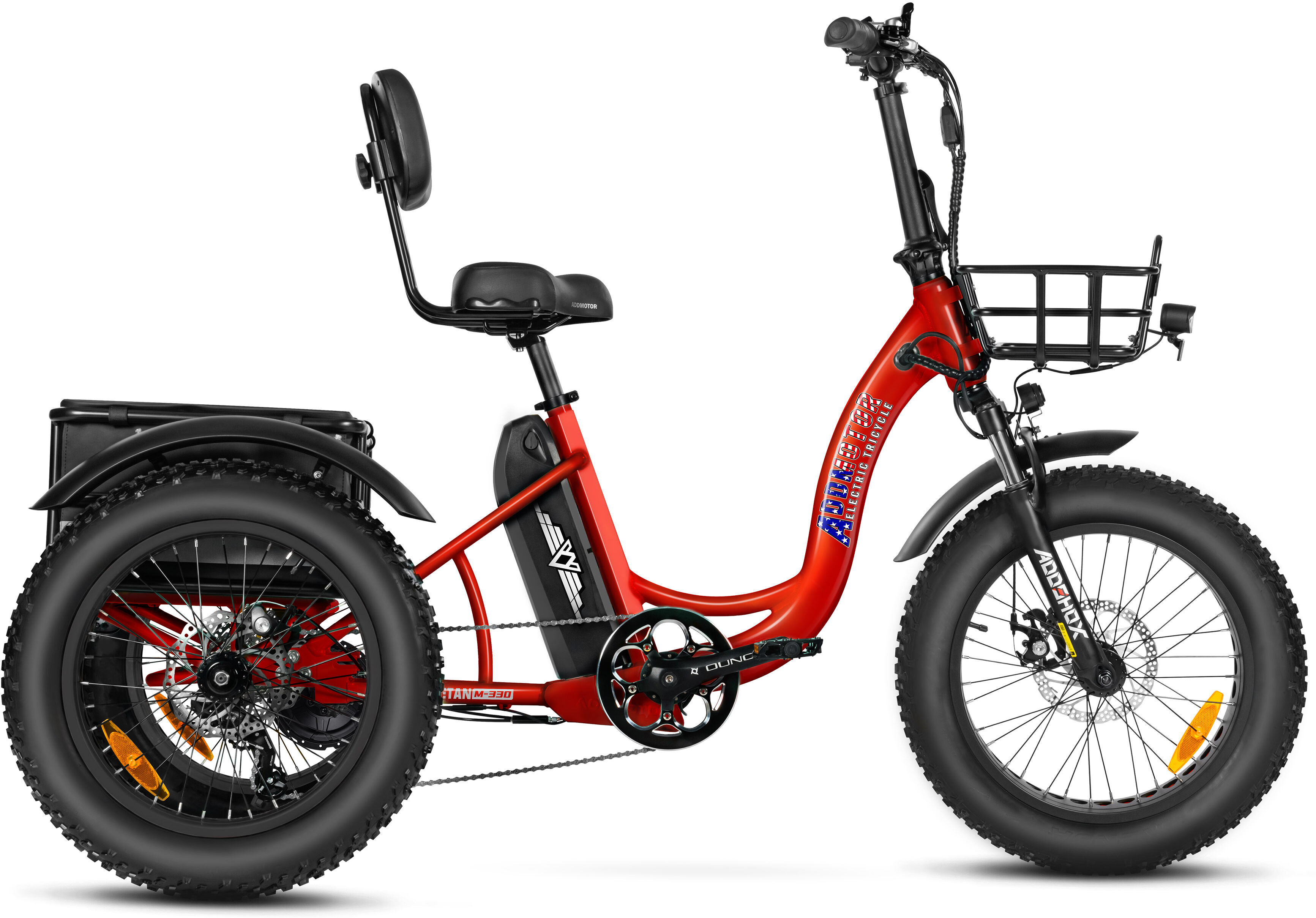 Addmotor Electric Trike Triketan M-330 II 2023 Step-Thru Fat Tire Electric Trikes for Adults with Cool and Modern Design, Candy Red