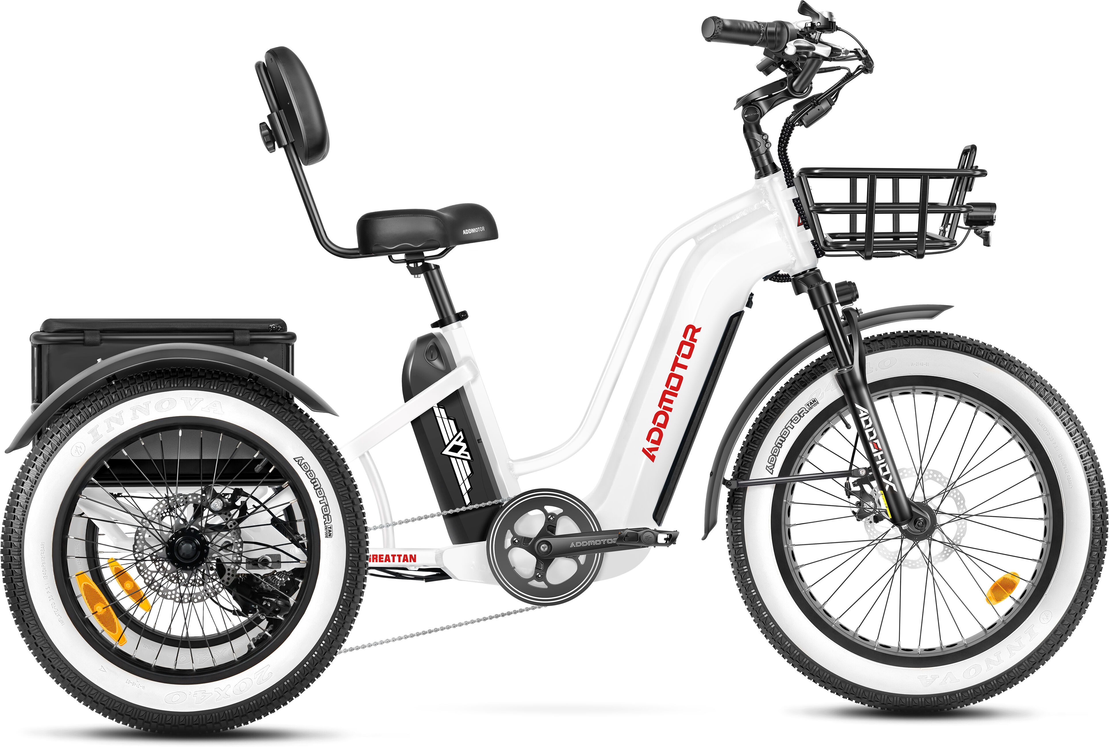 Addmotor Greattan Dual-Battery Electric Trike for Adult   Fat Tire Built-in Battery Design Electric Tricycle   Up to 160+ Miles Range   Pearl White