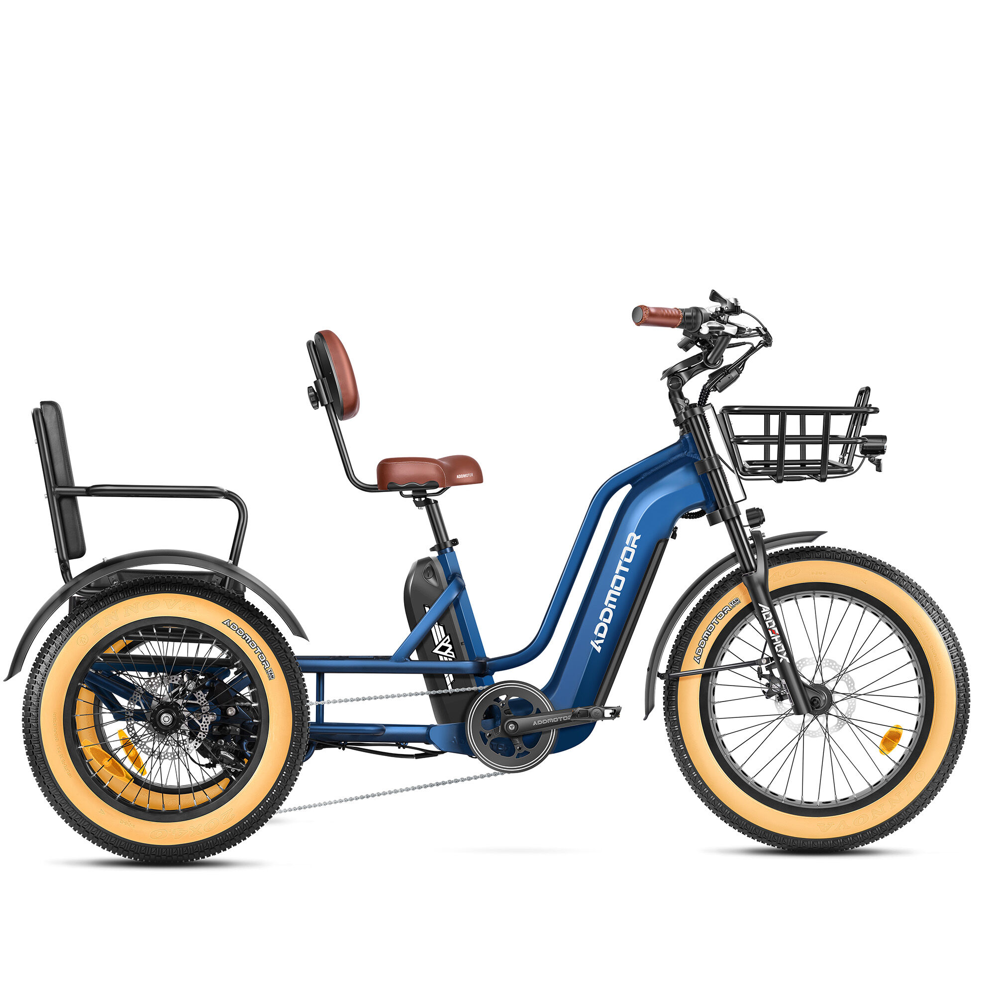 Addmotor Greattan L Dual-Battery Electric Trike with Passenger Seat   Fat Tire 750W Built-in Battery Design Electric Tricycle   Neptune Blue