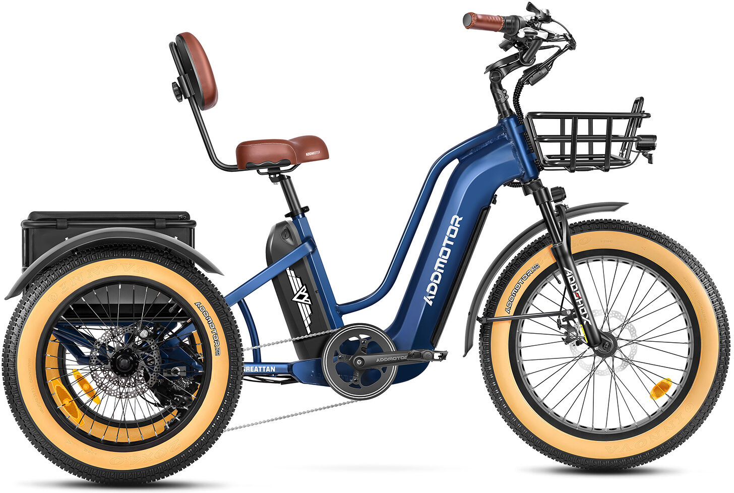 Addmotor Greattan Dual-Battery Electric Trike for Adult   Fat Tire Built-in Battery Design Electric Tricycle   Up to 160+ Miles Range   Neptune Blue