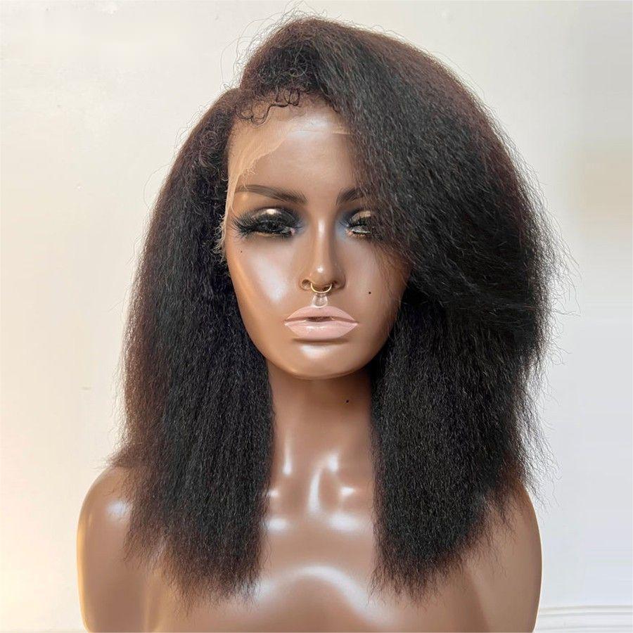 WOWANGEL 4C Edges Wig Skinlike Real HD 13x6 Kinky Straight BOB With Curly Baby Hair