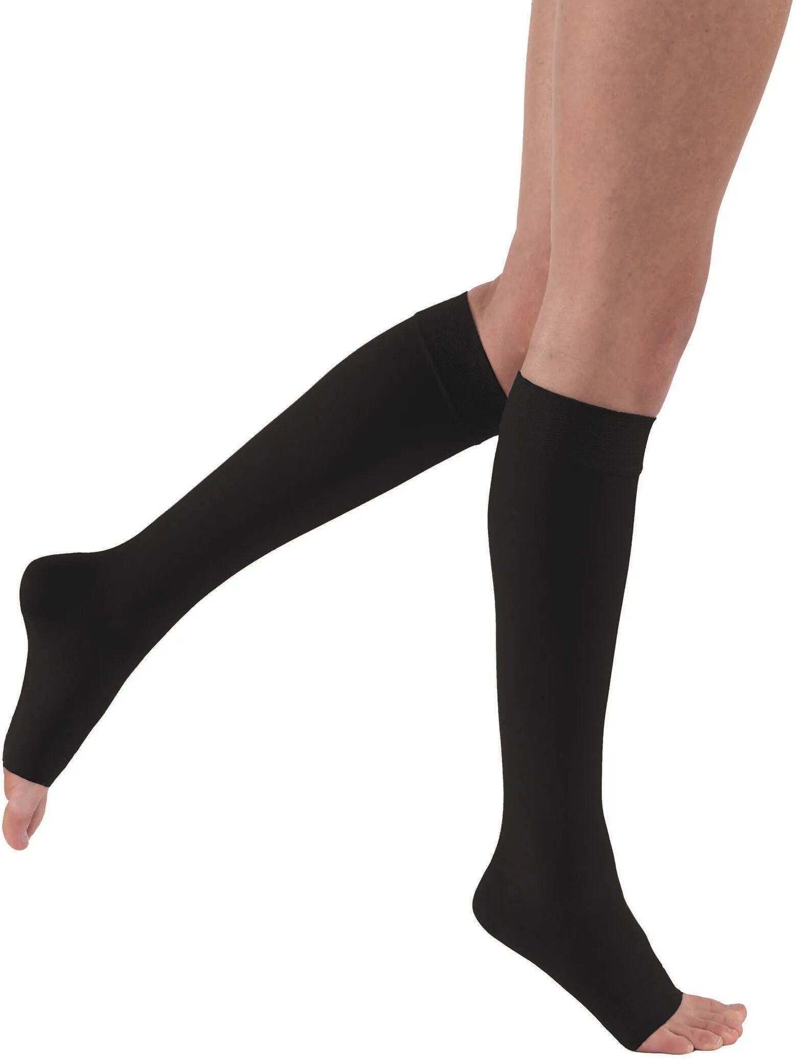 JOBST Relief Compression Stockings 30-40 mmHg Knee High Silicone Dot Band Open Toe Black Petite Large Full Calf