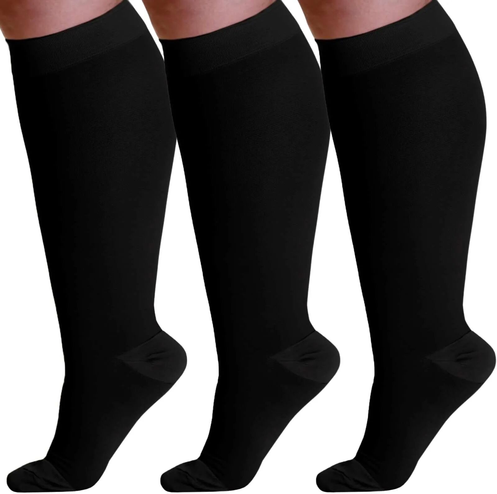 Absolute Support A501 20-30 mmHg 6XL Black Opaque Closed Toe Knee High (3 Pack) - A501BL9-3