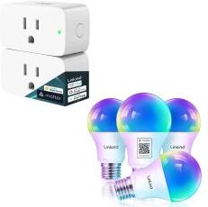 AiDot Linkind Matter Smart Light Bulbs 4 Pack + Matter Smart Plug 2 Pack-2 Pack Smart Plug + 4 Pack A19 Light Blubs