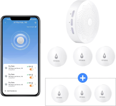 AiDot Winees WiFi Water Leak Detector with Leak Alerts - 3 Packs + 3 Pack Water Sensors (Hub Not Included)