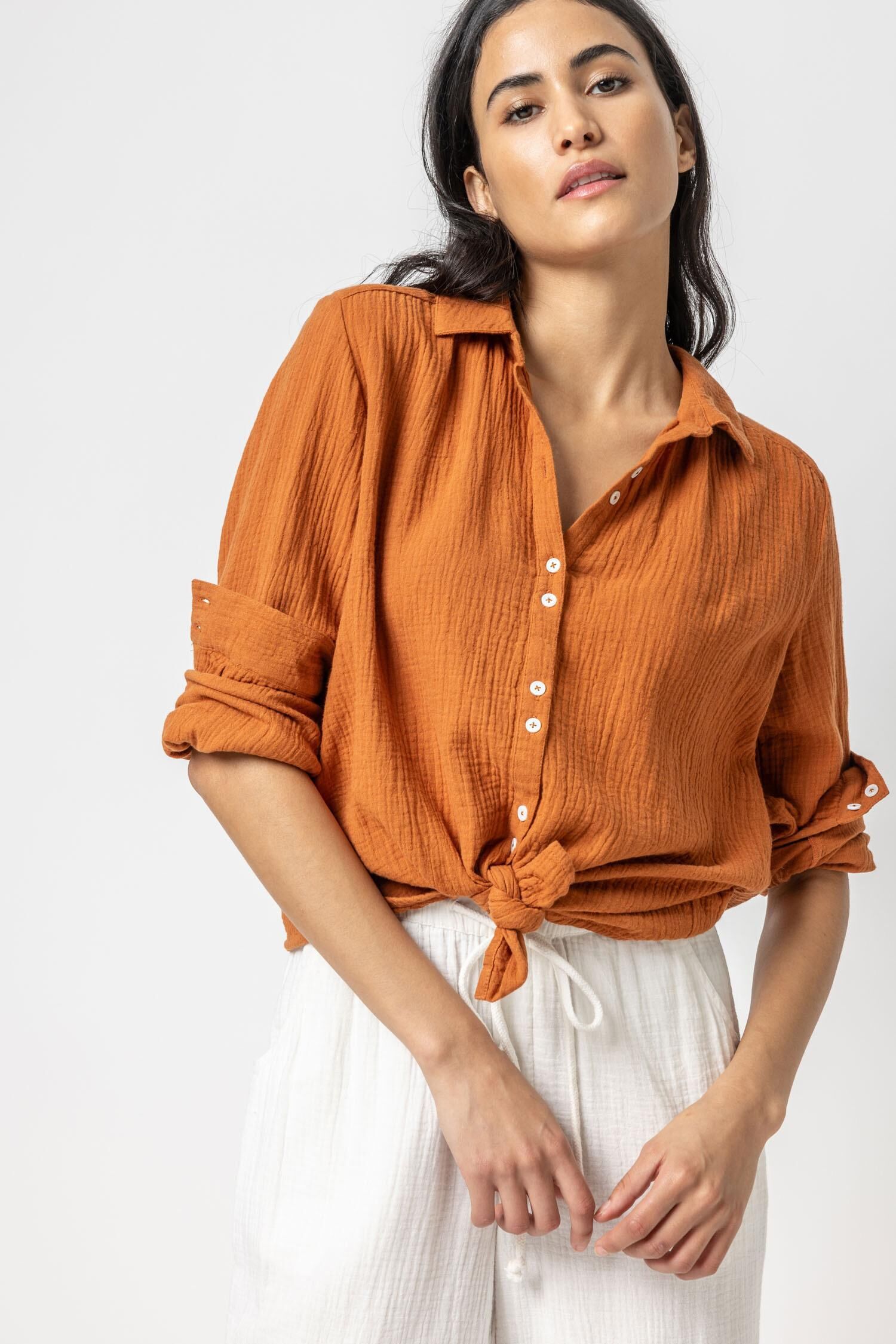 Long Sleeve Gauze Button Down - Sienna / X-Large - Lilla P