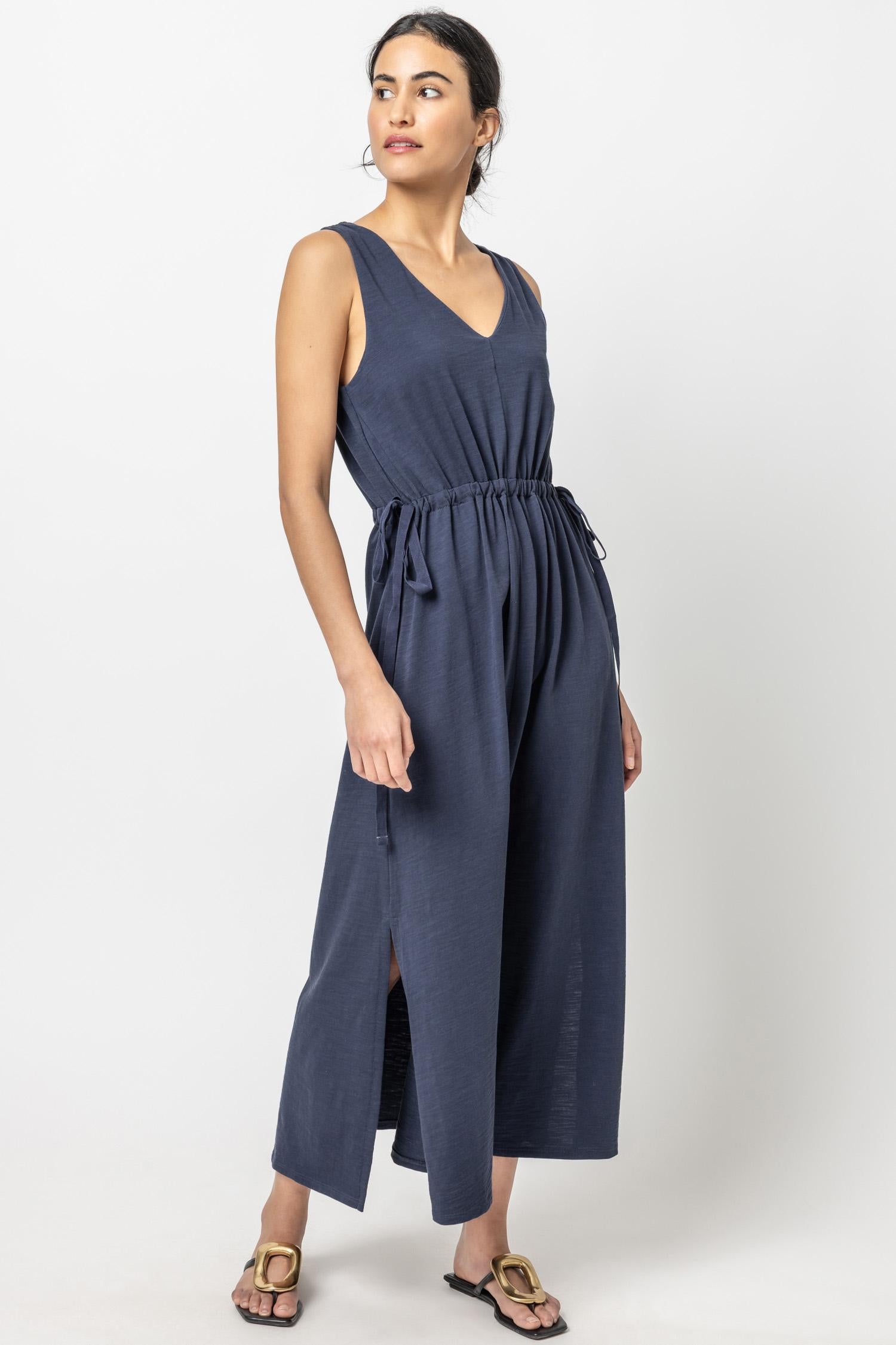 Drawcord Waist Maxi Dress - Navy / X-Large - Lilla P