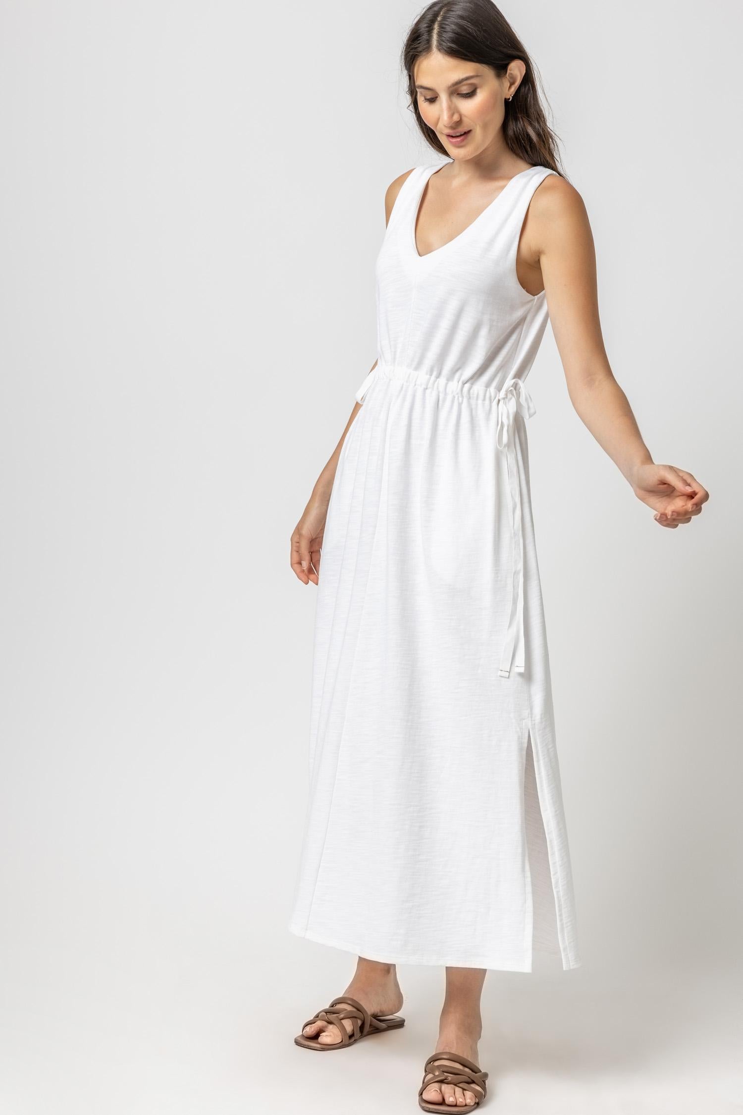 Drawcord Waist Maxi Dress - White / Small - Lilla P