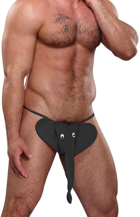 Male Power Novelty Squeaker Elephant G-String - One Size - Black