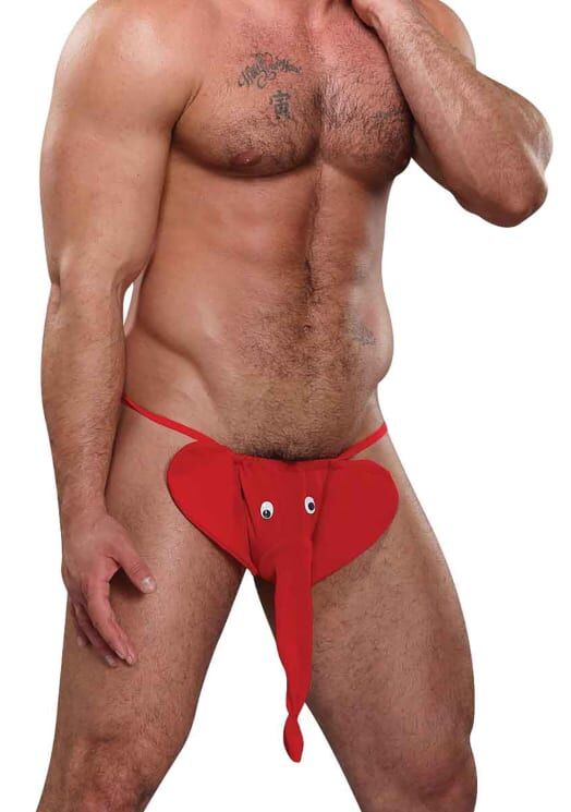 Male Power Squeaker Elephant G-String - One Size - Red