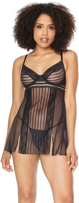 Coquette Lingerie Striped Mesh Babydoll and G-String Set - Medium