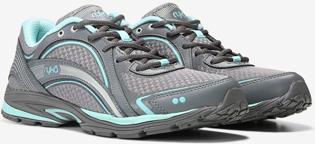 Ryka Sky Walk Walking Shoes Grey/Aqua Leather 10.0 M Breathable Mesh, Lightweight