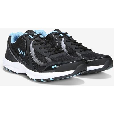 Ryka Dash 3 Walking Sneakers Black/Blue Leather 9.0 M Arch Support, Breathable Mesh Ryka Dash 3 Walking Sneakers Black/Blue Leather 9.0 M Arch Support, Breathable Mesh