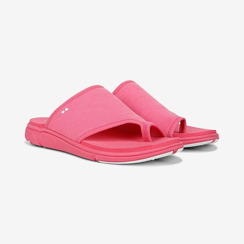 Ryka Margo Slide Thong Sandal Pink Fabric 8.5 W Slip On, Lightweight